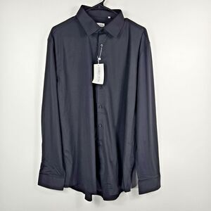 Collars & Co Men's Size XL Black Long Sleeve Full Button Up Nylon Shirt NWT CC67